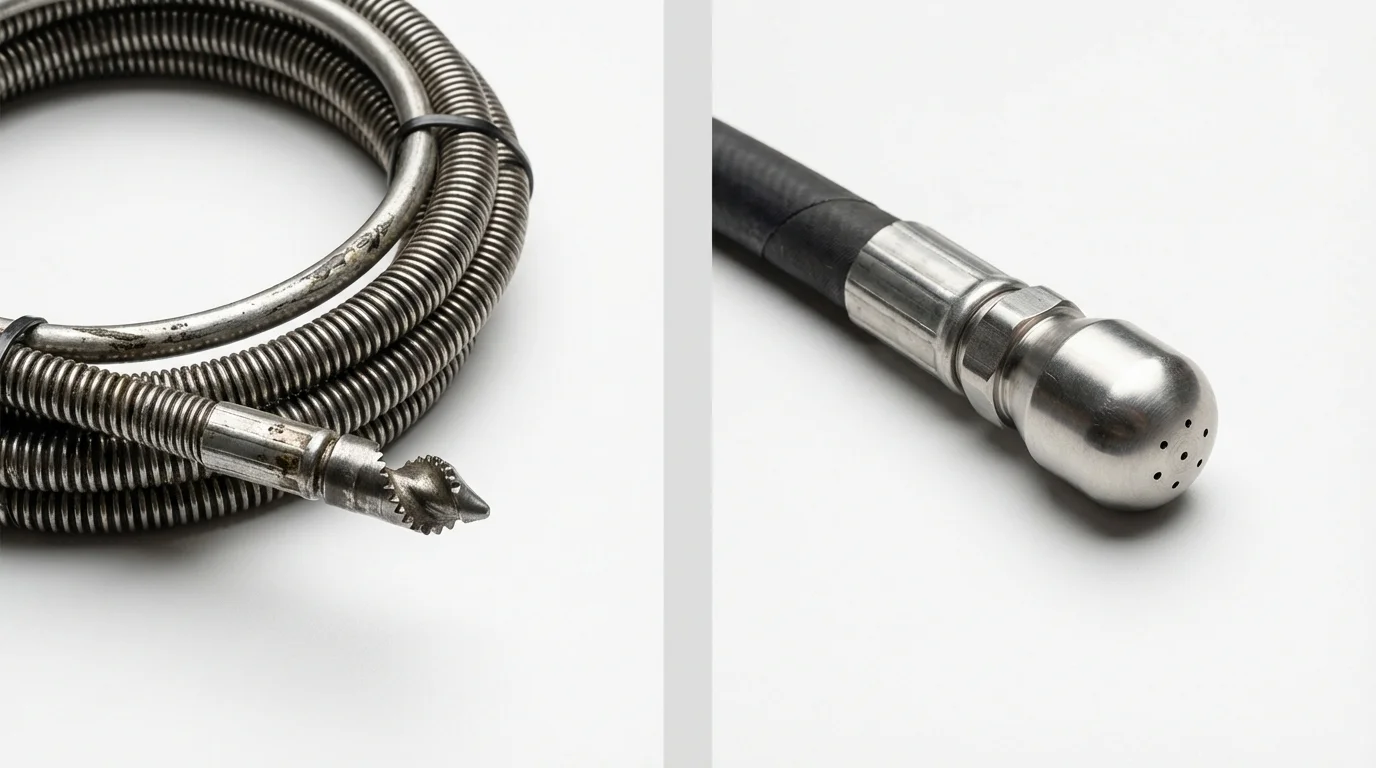 Drain snake cable and hydro jetting nozzle used for drain cleaning in Linton, ND
