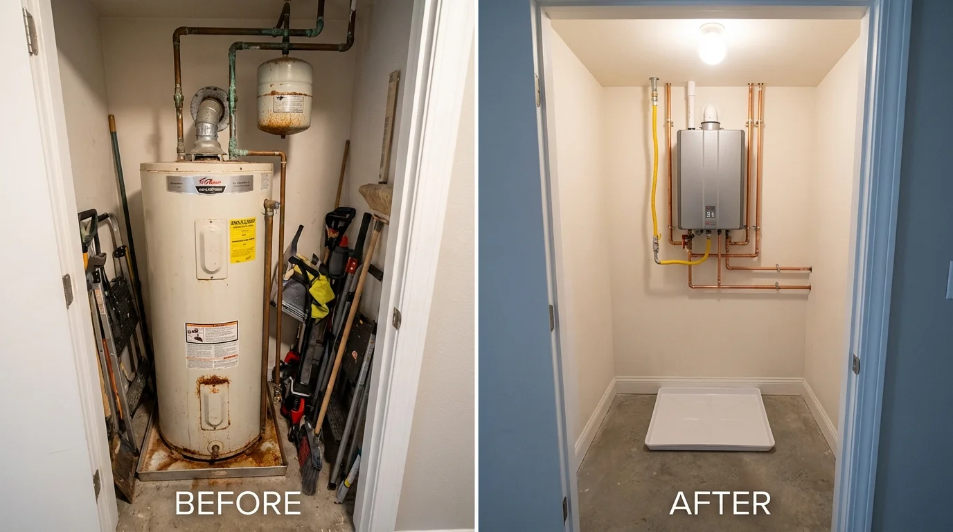 Tank water heater versus wall-mounted tankless unit comparison for Linton, ND homeowners